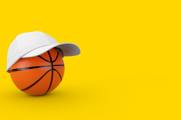 Basketball Ball with White Fashion Baseball Cap. 3d Rendering