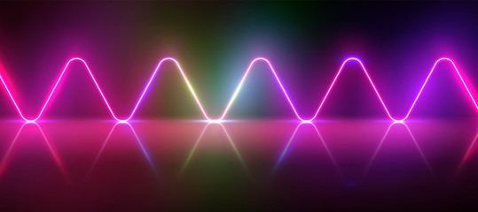 Realistic glowing neon waves pattern with glow and reflections, vector illustration