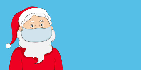 Santa Claus in medical mask. New Year 2021 conceptual poster with copy space. Vector illustration.