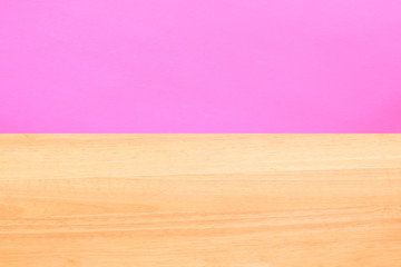 Two color walls texture for background, wood and pink