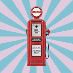 Red Retro Gas Pump. 3d Rendering