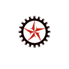 Vector star illustration composed surrounded by industry gearwheel. Empire of evil, dictatorship and manipulation theme