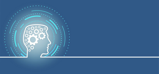 Gear in head face. Cogwheels brain. Think big ideas. Mechanism settings tools template banner. Fun vector cog signs. Cogwheel strategy teamwork concept icons. Gears in Progress. Cogs wheels pictogram