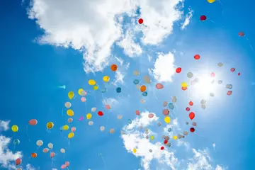 Deurstickers Kleurrijke ballonnen in de lucht © Pavel Korotkov