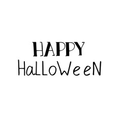 Hand written lettering Happy Halloween white background
