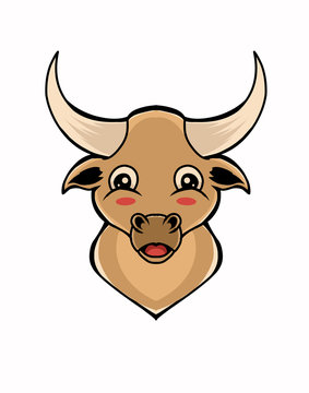 illustration vector cute bull head on white background.