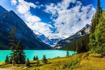 Glacial Lake Louise in Canadian Rockies