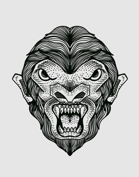 Illustration vector hand drawn isolated monkey head on white background engraving style