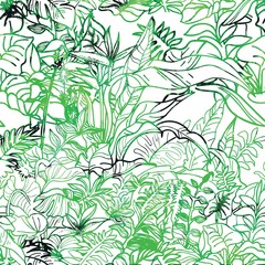 Jungle seamless pattern. Tropical Paste. Ferns Strelitzia, liana pattern. Freehand drawing.