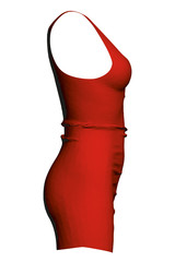 Detail dress with pleats on an invisible mannequin. Red polygonal dress. Side view. 3D. Vector illustratio