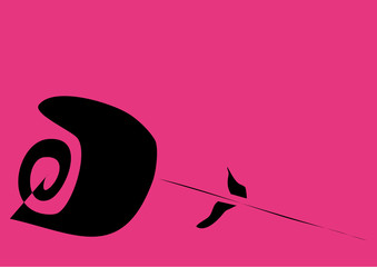 Black rose icon on pink background, hand drawn, copy space