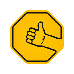 Vector yellow hand sign in OK gesture. Isolated on white background.