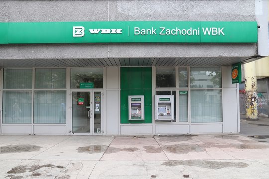 WROCLAW, POLAND - MAY 11, 2018: Bank Zachodni WBK bank branch in Wroclaw, Poland. There are 36 banking companies present in Poland (2018).