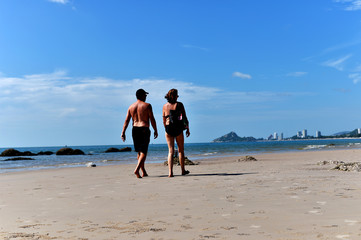 Tropical beach, summer sea sunny sky background