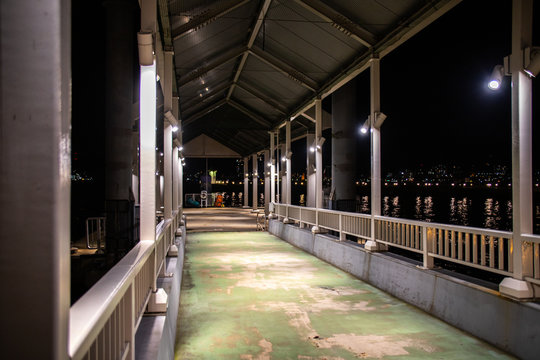 Night shoot of the ferry boading point at Karato Sanbashi, Shimonoseki, Yamaguchi, Japan.