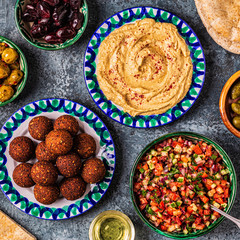 Falafel and hummus - traditional dish of Israeli and Middle Eastern cuisine