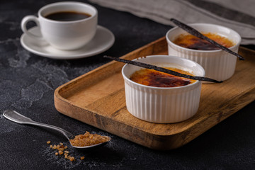 Creme brulee. French vanilla cream dessert with caramelised sugar.