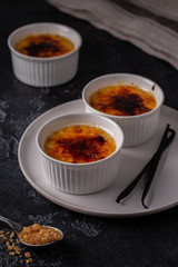 Creme brulee. French vanilla cream dessert with caramelised sugar.