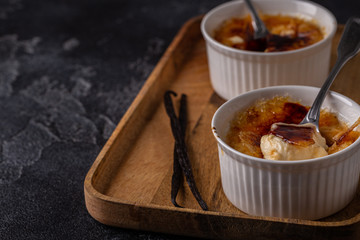 Creme brulee. French vanilla cream dessert with caramelised sugar.