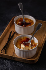 Creme brulee. French vanilla cream dessert with caramelised sugar.