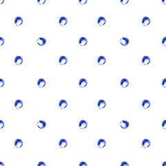 Polka dots blue watercolor seamless pattern illustration on white background. For the design of fabrics and things