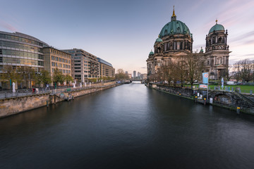Berlin, Germany - SEP 2, 2017: Twilight with Berlin Cathedral Church and town by river