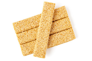 Sesame brittle (Kozinaki, Chikki) - traditional Indian sweet isolated on white background.