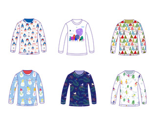 T-shirts or sweater set for Christmas with winter patterns and holidays design. Vector graphic illustratrion - 374122777