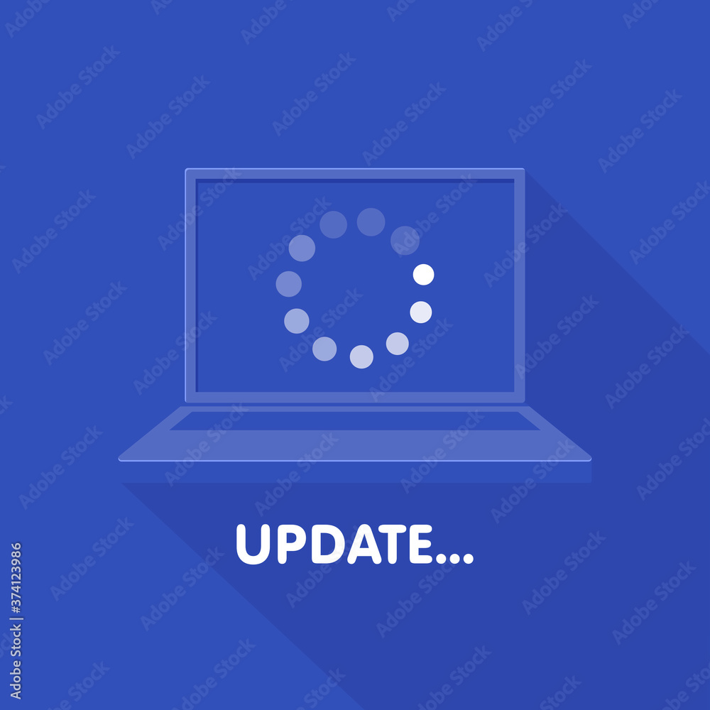 Poster system software update and upgrade concept. loading process in laptop screen. vector