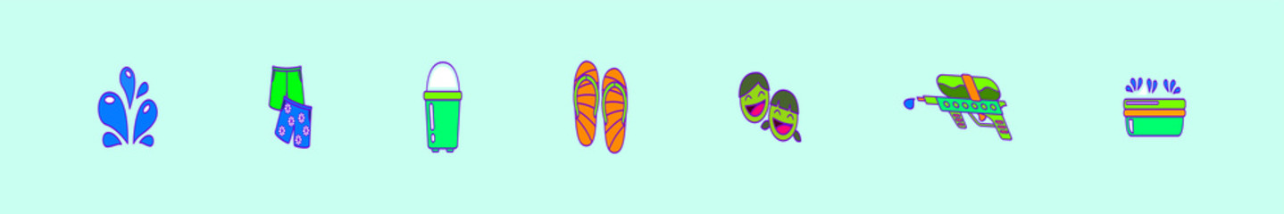 set of songkran festival cartoon icon design template with various models. vector illustration