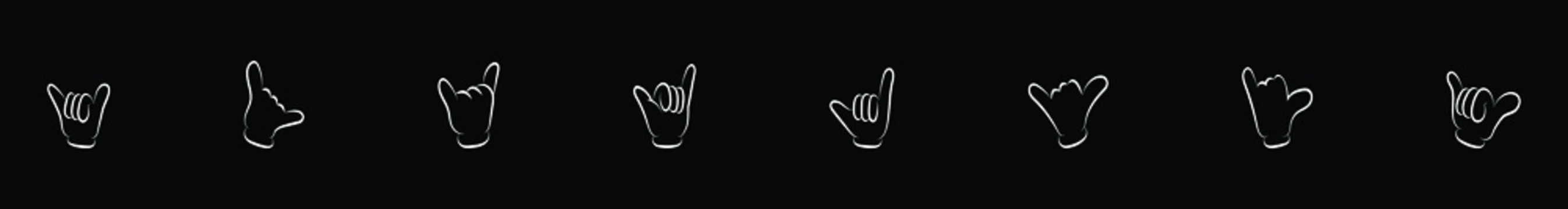 set of shaka hand gesture cartoon icon design template with various models. vector illustration