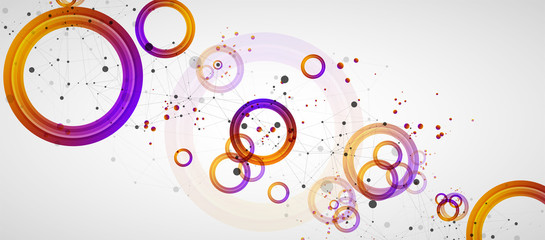 Abstract background with gradient circles. Scientific, futuristic theme with plexus effect.