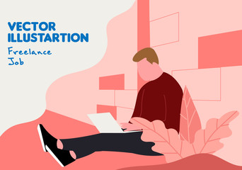 Flat design character freelancer man work outside