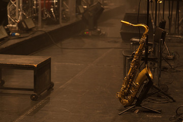 Saxophone on an empty stage