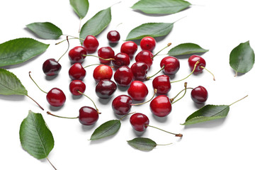 Ripe sweet cherry on white background