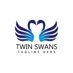twin swans logo template design vector in isolated background