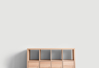 Wooden stand near light wall in room