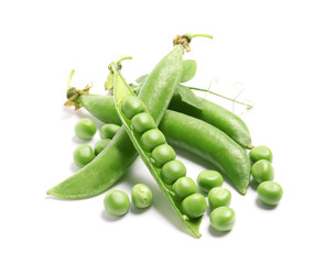 Tasty fresh peas on white background
