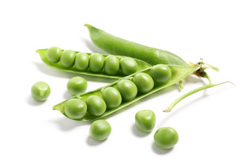 Tasty fresh peas on white background
