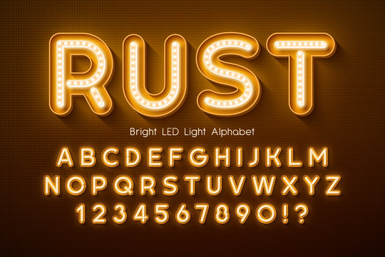 LED light 3d alphabet, extra glowing modern type.