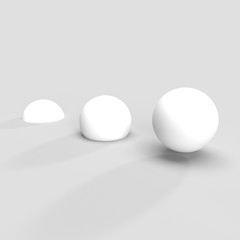 Three white spheres on white background. Abstract geometric forms. 3d rendering.