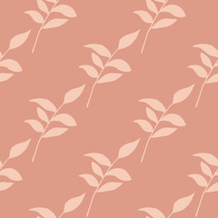 Floral seamless pattern with vintage brancj leaves. Pastel soft pink palette botanic print.