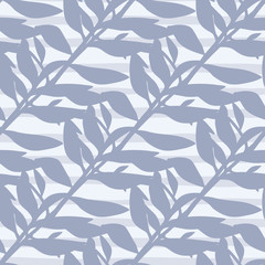 Tropical light purple leaf branches seamless doodle pattern. Pastel background. Vintage abstract foliage print.