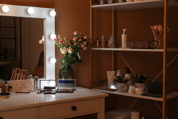 Fototapeta premium Stylish interior of modern dressing room at night