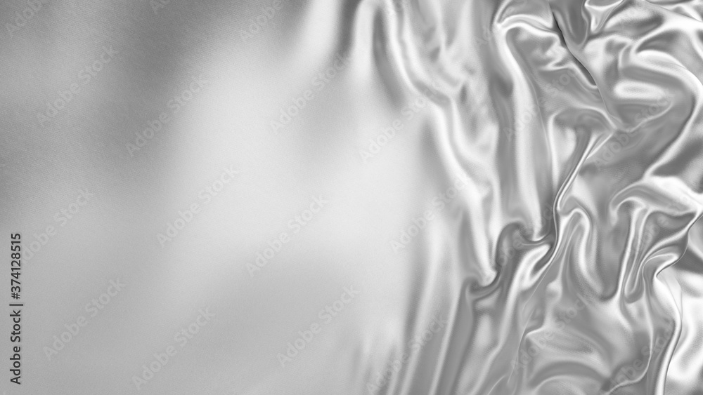 Aufkleber Smooth elegant wavy silver silk satin texture with copy space. Silver cloth abstract background. 3D rendering.