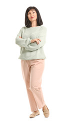 Beautiful mature woman on white background