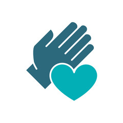 Human hand with heart colored icon. Charity, donation, like symbol