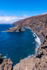 The beautiful black sand beach of Bujaren from above in the north of La Palma, Canary Islands. Spain