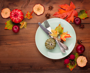 Autumn holiday Thanksgiving table place setting.