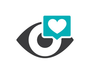 Human eye with heart in chat bubble colored icon. Healthy visual system symbol